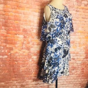 SNLY Blue Black and White Tiered Leopard Print Shift Dress
